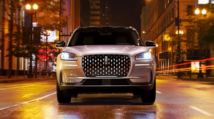 The striking grille of a 2024 Lincoln Corsair® SUV is shown. | Brinson Lincoln of Athens in Athens TX